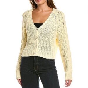 525 America Cable Sleeve Cardigan, Lemon Yellow, Size: S
